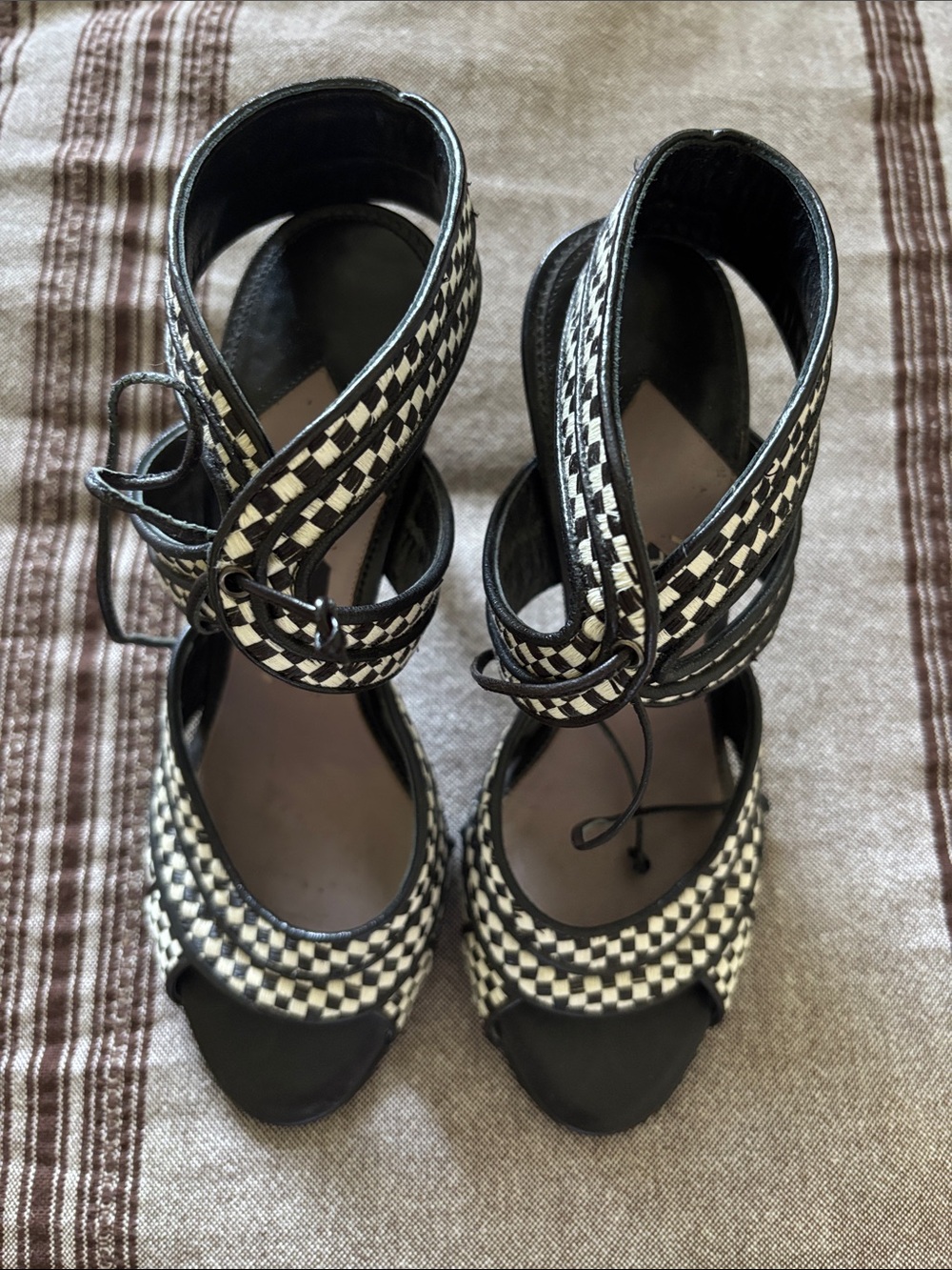 Tom Ford Checkered leather sandals. Lace-Up Heels